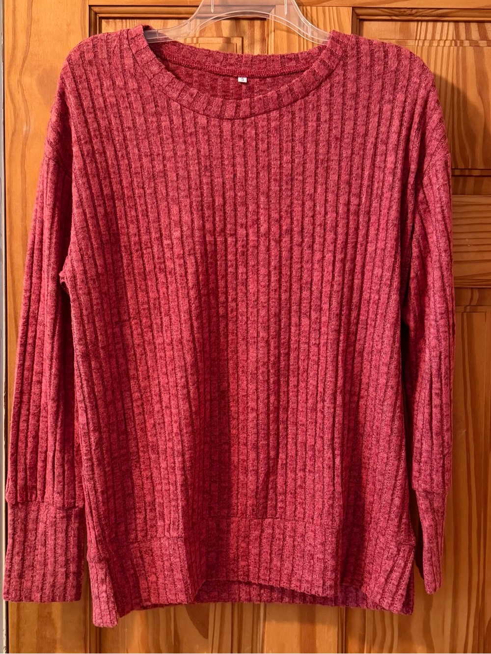 Cozy Ribbed Crewneck Sweater in Deep Raspberry